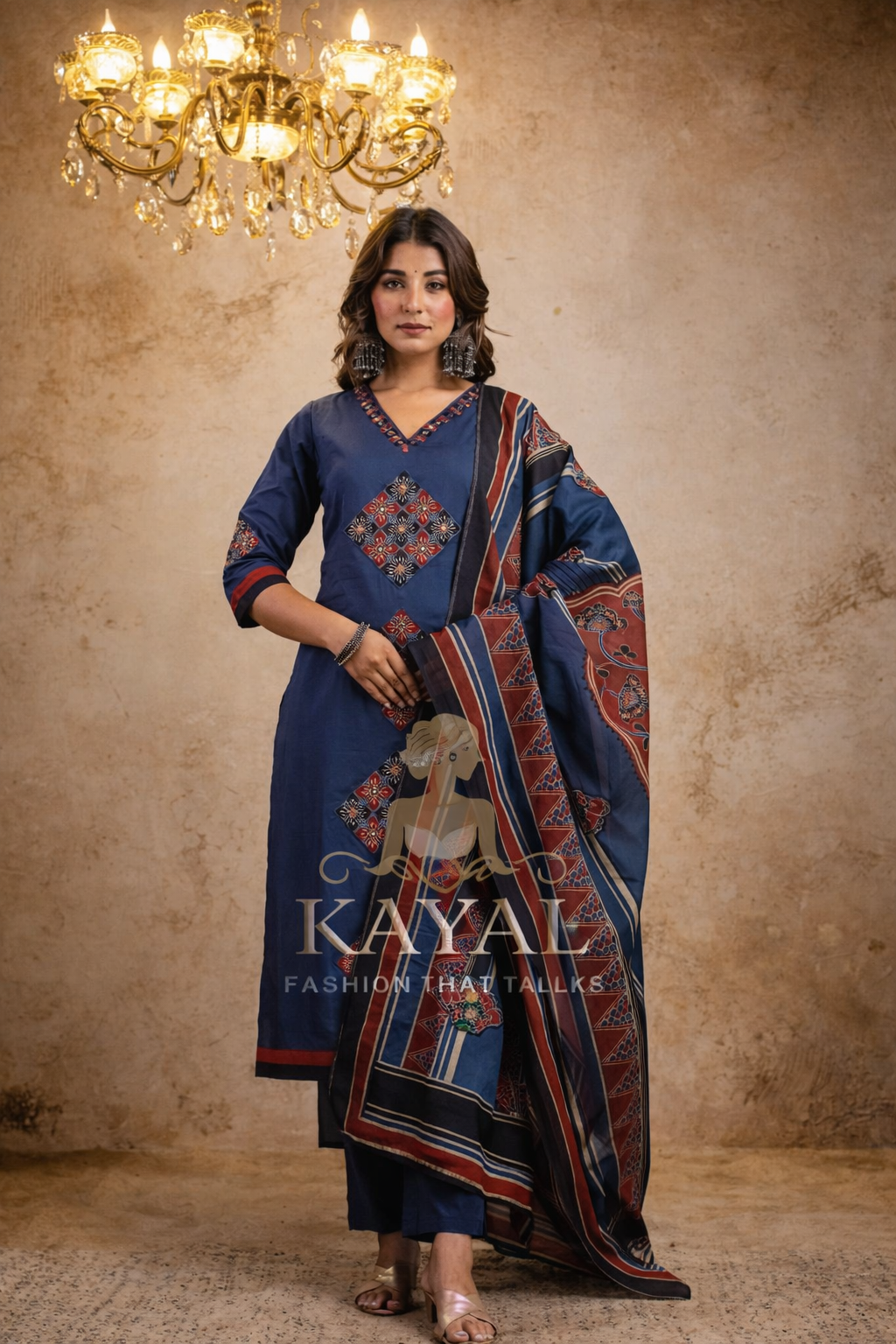 Ajrakh Print Cotton Shalwar – 3 Piece Set